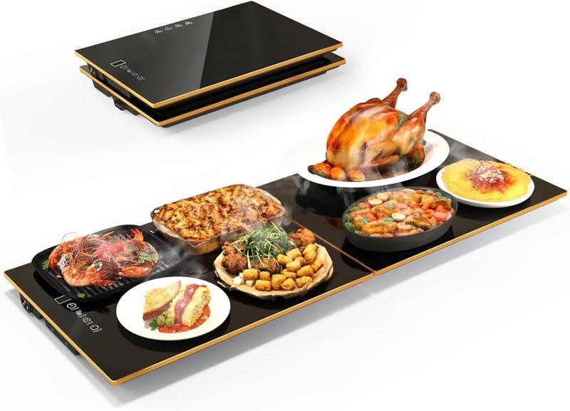 CedarAce Food Warmers for Parties Buffet, （31.5"x12"） Assemblable Stackable Electric Warming Tray with 8-Level Temperature Adjustment and 8-Hour Timer, Upgraded Desktop-Protecting Food Warming Mat - Image 1